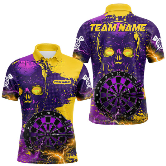 Maxcorners Personalized Purple and Yellow Splatter Skull Thunder Dart Team Shirt for Men