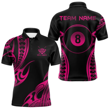 Maxcorners Black & Pink Tribal Pattern Billiard Shirts For Men Custom 8 Ball Billiard Team Shirts LM2709