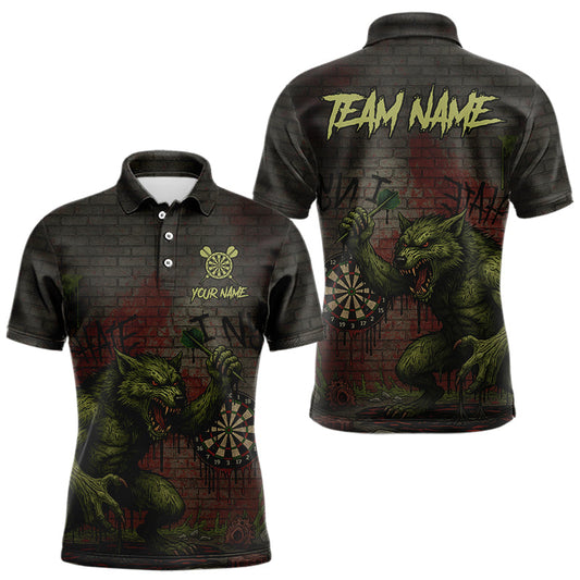 Maxcorners Custom Dripping Grunge Wolf Dartboard Funny Dart Men Polo Shirt Graffiti Dart Jerseys LM2603