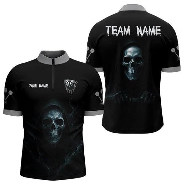 Maxcorners Haunting Black Skulls Reaper Darts Team Shirt For Men - Custom Team & Player Name LM1625