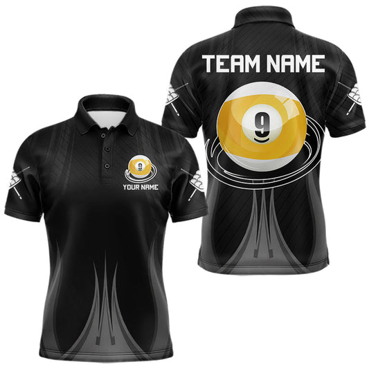 Maxcorners Black Pool Billiard Polo & Quarter-Zip Shirt For Men Personalized 9 Ball Billiard Team Attire LM2806