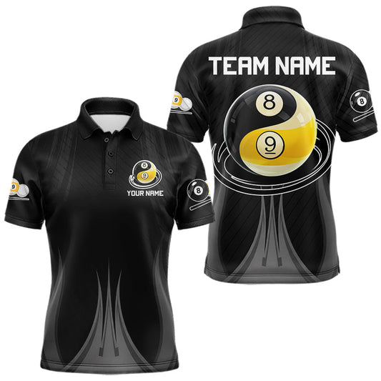 Maxcorners Black Pool Billiard Polo & Quarter-Zip Shirt For Men Personalized 8 Ball & 9 Ball Billiard Team Attire LM2806