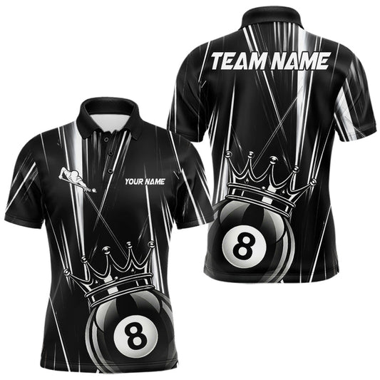 Maxcorners Black & White Crown 8 Ball Billiard Pool Shirt For Men Custom Lighting 8 Ball Billiard Team Jersey LM2806