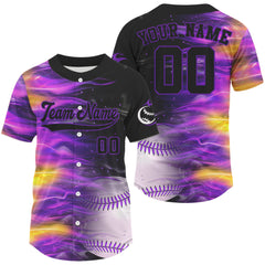 Maxcorners 3D Flaming Baseball Jersey | Men’s Custom Name & Number Uniform - Purple LM2608