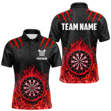 Maxcorners Custom Fire Flame Dartboard Darts Polo 1/4-Zip Shirt For Men Red Flames Darts Team Jersey LM0409