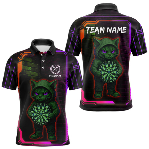 Maxcorners Lightning Cat Tech Purple & Blue Neon Dartboard Men's Dart Polo Shirt Funny Dart Jerseys LM3010
