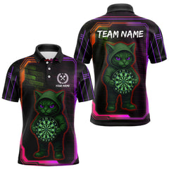Maxcorners Lightning Cat Tech Purple & Blue Neon Dartboard Men's Dart Polo Shirt Funny Dart Jerseys LM3010