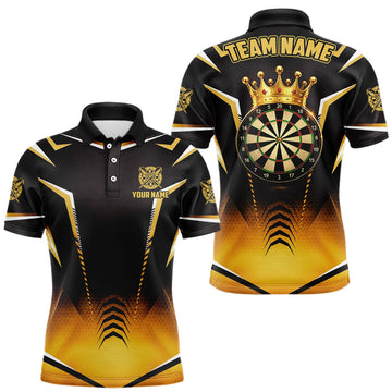 Maxcorners Personalized Yellow Dartboard Crown Darts Polo & 1/4-Zip Shirt For Men Dart Team Dart Jerseys LM2603