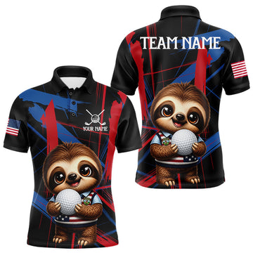 Maxcorners Mens Funny Cute Sloth Golf Polo Shirts Custom Red And Blue Brush Golf Team Outfit, Golf Gifts