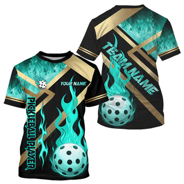 Maxcorners Custom Men's Flames Pickleball T-Shirt Turquoise Pickleball Jersey For Lovers  LM2608