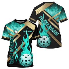 Maxcorners Custom Men's Flames Pickleball T-Shirt Turquoise Pickleball Jersey For Lovers  LM2608