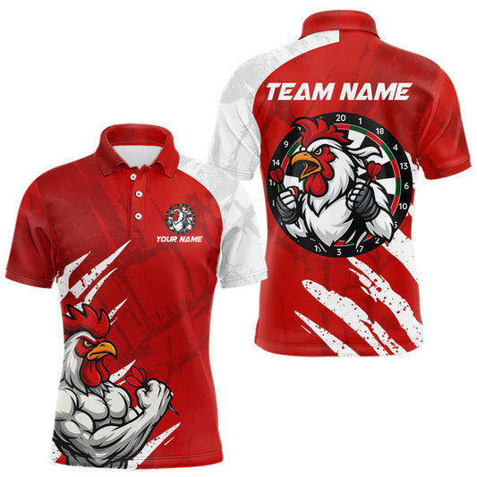 Maxcorners Custom White And Red Rooster Dartboard Dart Men Polo Shirt Funny Dart Team Jerseys LM0210
