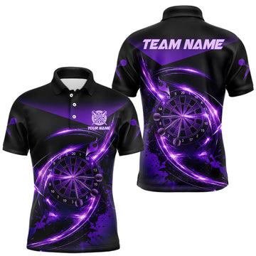 Maxcorners Thunder Purple Dartboard Men Dart Polo & 1/4-Zip Shirt Custom Name Splatter Dart Jersey For Darters LM2704