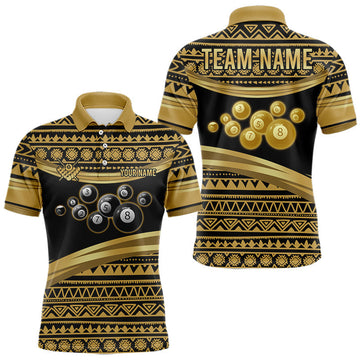 Maxcorners Gold Tribal 8 Ball Pool Shirts Men Billiard Polo & 1/4 Zip Shirt Custom Pool Billiard Team Jerseys