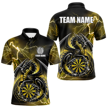 Maxcorners Personalized Men Dragon Dart Polo 1/4-Zip Shirt Custom Name Team Thunder Dragon Dart Jersey | Yellow