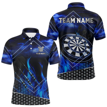 Maxcorners Flaming Dartboard & Dart Arrows Blue Darts Shirt For Men - Custom Name & Team Jersey LM1203