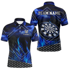 Maxcorners Flaming Dartboard & Dart Arrows Blue Darts Shirt For Men - Custom Name & Team Jersey TU0107