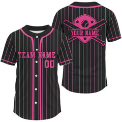 Maxcorners Men's Classic Baseball Jersey Personalized Pink Pinstripe Shirt, Custom Name Number Logo LM2608