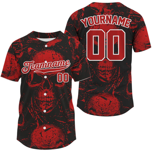 Maxcorners Custom Maroon Skull Creepy Baseball Jersey For Men Halloween Baseball Jersey For Newborns LM0409