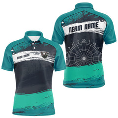 Maxcorners Custom Grunge Black And Turquoise Dripping Dartboard Dart Team Men Polo Shirt  LM0210