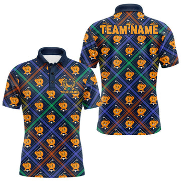 Maxcorners Custom Plaid Caro Pumpkin Pattern Halloween Golf Polo Shirt for Men