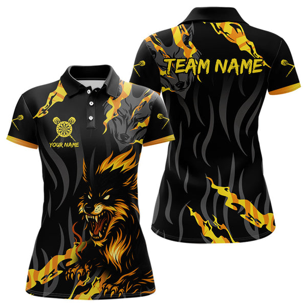 Maxcorners Orange Ferocious Wolf Dart Arrow Funny Darts Shirt For Men - Customizable Name LM0706