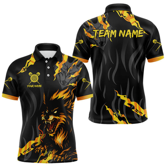 Maxcorners Orange Ferocious Wolf Dart Arrow Funny Darts Shirt For Men - Customizable Name LM0706