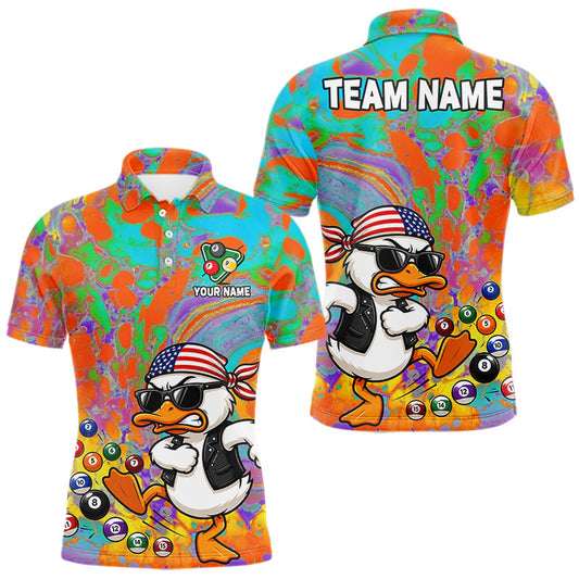 Maxcorners Personalized Team Name Colorful Splatter Funny Duck Billiard Pool Shirt for Men