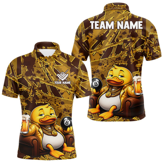 Maxcorners Custom Team Name Funny Brown and Yellow Duck 8-Ball Pool Billiard Shirt for Men