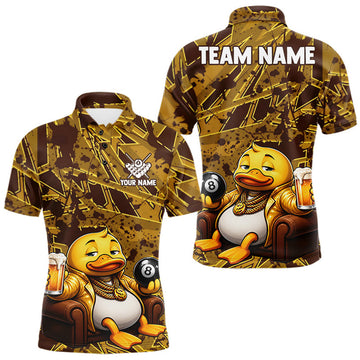 Maxcorners Funny Brown & Yellow Duck Pool Billiard Shirt For Men Custom 8 Ball Billiard Team Name Jersey LM0208