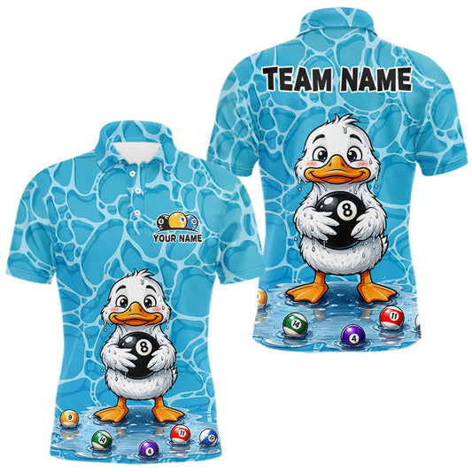 Maxcorners Custom Team Name Funny Blue Wet Duck 8-Ball Billiard Shirt for Men