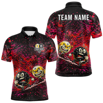 Maxcorners Pink & Red Splatter Funny Billiard Ball 9 & 8 Ball Pool Shirt For Men Personalized Billiard Team Name LM0409