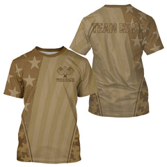 Maxcorners Custom Brown Camouflage Patriotic Pickleball T-Shirt For Men Outfit Pickleball Gifts LM0409