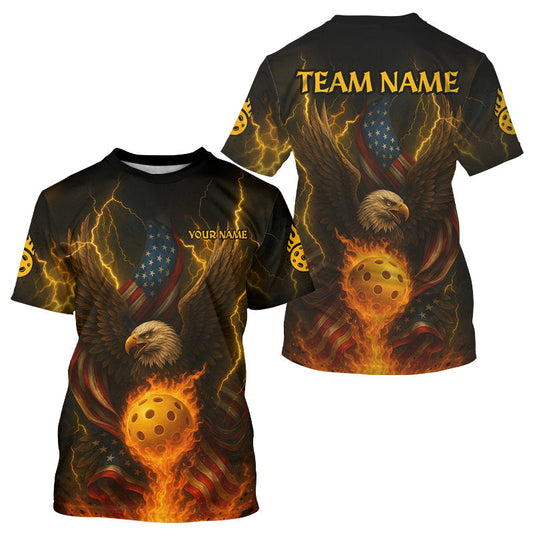 Maxcorners Custom Flame Eagle Patriotic Pickleball Ball T-Shirt For Men Pickleball Team Jerseys LM0409