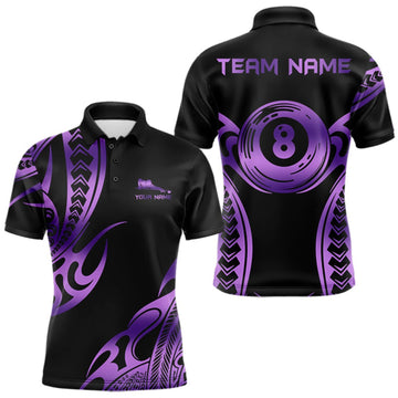 Maxcorners Personalized Black & Purple Tribal Pattern 8 Ball Pool Billiard Shirts For Men Billiard Attire Gifts LM0409
