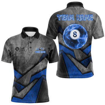 Maxcorners 8 Ball Pool Billiard Polo & 1/4-Zip Shirt For Men Custom Lightning Blue 8 Ball Billiard Team Attire LM0410