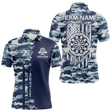 Maxcorners Navy Blue Camo Dart Team Shirt For Men Personalized Patriot Dartboard US Flag Team Dart Jersey LM0510