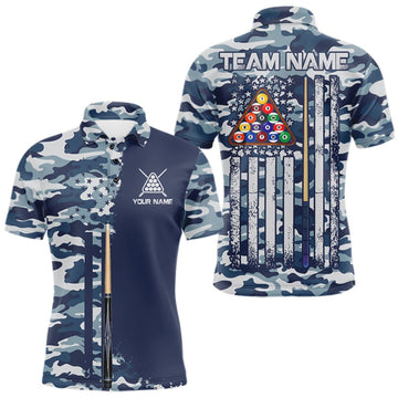 Maxcorners Navy Blue Camo Billiard Team Shirt For Men Custom Patriot US Flag Pool Team Billiard Jersey LM0410