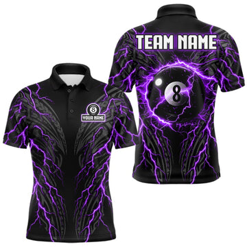 Maxcorners Purple Tribal Pattern Billiard 8 Ball Team Jersey Custom Thunder Lightning Billiard Shirt For Men LM0410