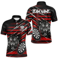Maxcorners Red Grunge Grey Smoke Tiger Dartboard Custom Dart Polo Shirt Men Dart League Jerseys
