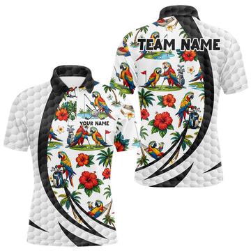 Maxcorners Tropical White And Black Golf Ball Polo Golf Shirts For Men Custom Parrot Golf Team Attire