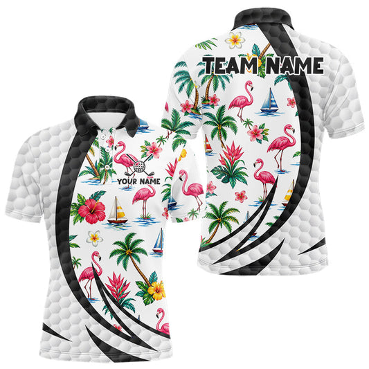 Maxcorners Tropical White And Black Golf Ball Polo Golf Shirts For Men Custom Flamingo Golf Team Attire