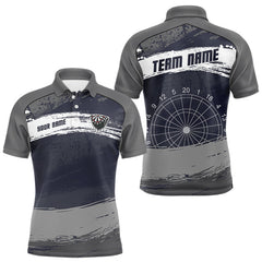 Maxcorners Grey Modern Grunge Dartboard Men's Darts Shirt - Custom Name For Dart Players MT1006
