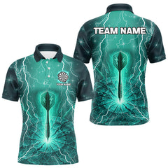 Maxcorners Turquoise Thunder Cracked Dartboard Men's Darts Shirt - Custom Name For Players MT1006
