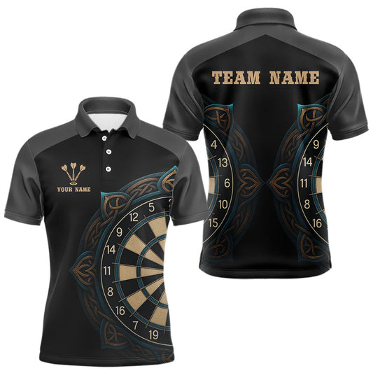 Maxcorners Vintage Blue Gold Celtic Dartboard Men's Darts Shirt - Custom Name For Players MT1006