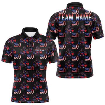 Maxcorners USA 250Th Anniversary Mens Golf Polo Shirt Custom Golf Pattern Patriotic Golf Tops |Black LM0106