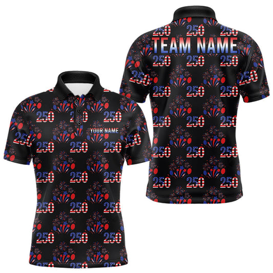 Maxcorners USA 250Th Anniversary Mens Golf Polo Shirt Custom Golf Pattern Patriotic Golf Tops |Black LM0106