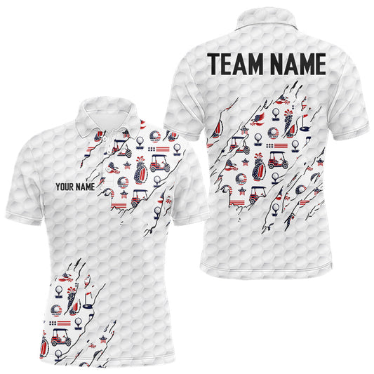 Maxcorners USA 250Th Anniversary Mens Golf Polo Shirt Custom White Golf Ball Pattern Patriotic Golf Tops LM0106