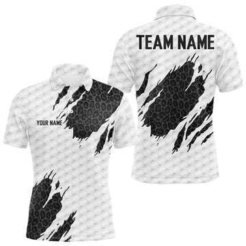Maxcorners Black Leopard Pattern Mens Golf Polo Shirt Custom White Golf Ball Pattern Golf Team Outfits LM0106