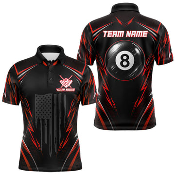 Maxcorners Custom Black And Red US Flag Patriotic Billiard Shirts For Men, Light 8 Ball Pool Billiard Jersey